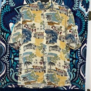 Tropical Pierre Cardin rayon button down shirt M